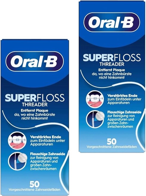 Oral-B Superfloss Dental Floss - 1 Pack - Ideal for Braces, Bridges & Implants - Prefabricated Threads for Easy Application - Floss for Hard to Reach Areas