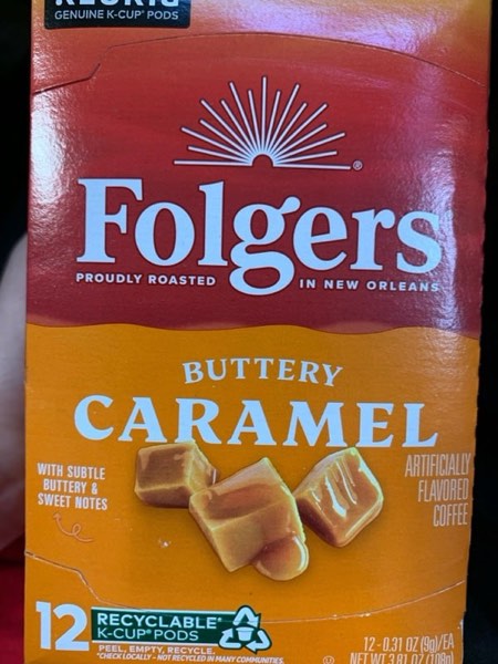 Folgers Buttery Caramel Artificially Flavored Coffee  12 Count Box