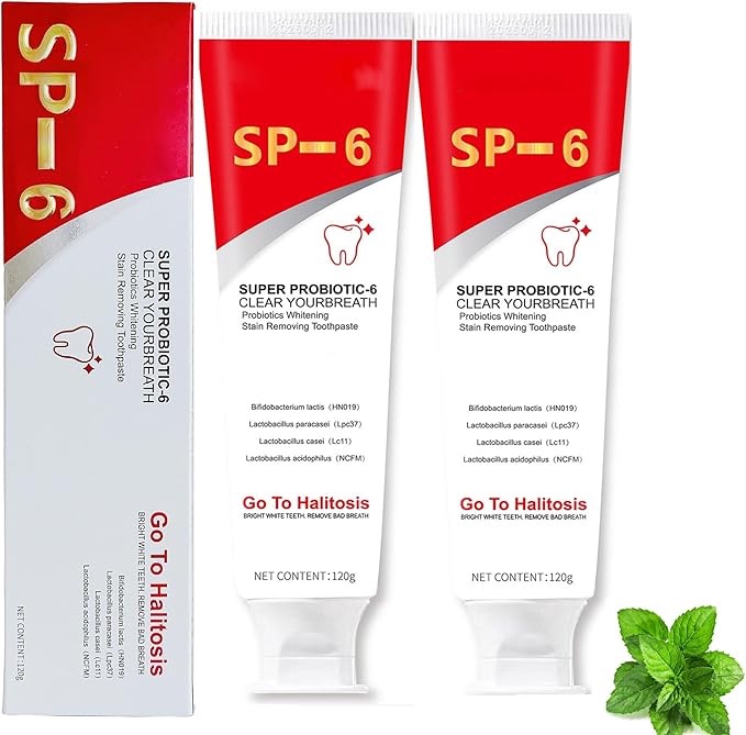 2 pcs sp-6 probiotic ultra whitening toothpaste, deep cleaning care fresh breath super probiotic-6 t