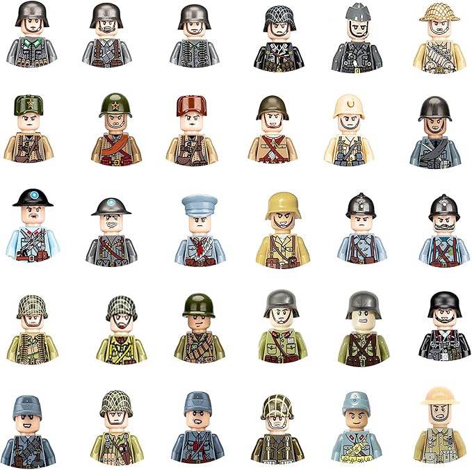 CUWDKS WW2 Soldier Minfigures Toy, 30Pcs Military Figures American British German French Figures Bat