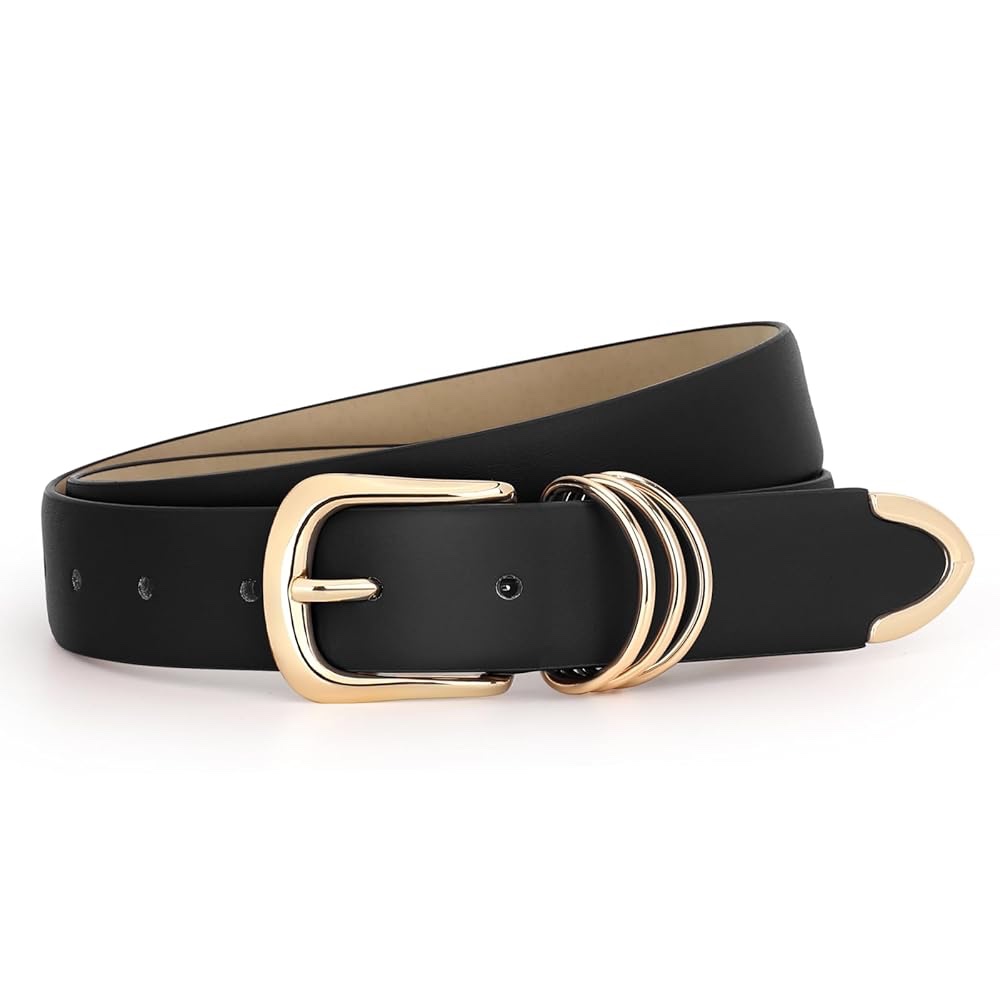 JASGOOD Women Leather Belt Gold Buckle Ladies Elegant Faux Leather Waist Belt for Jeans Pants