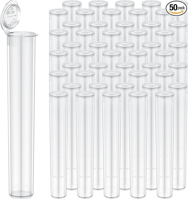 Urekt 116mm Tubes Clear King-Size Plastic Storage Pre Roll Tube Vials with Squeeze Pop Top (50 Pack)