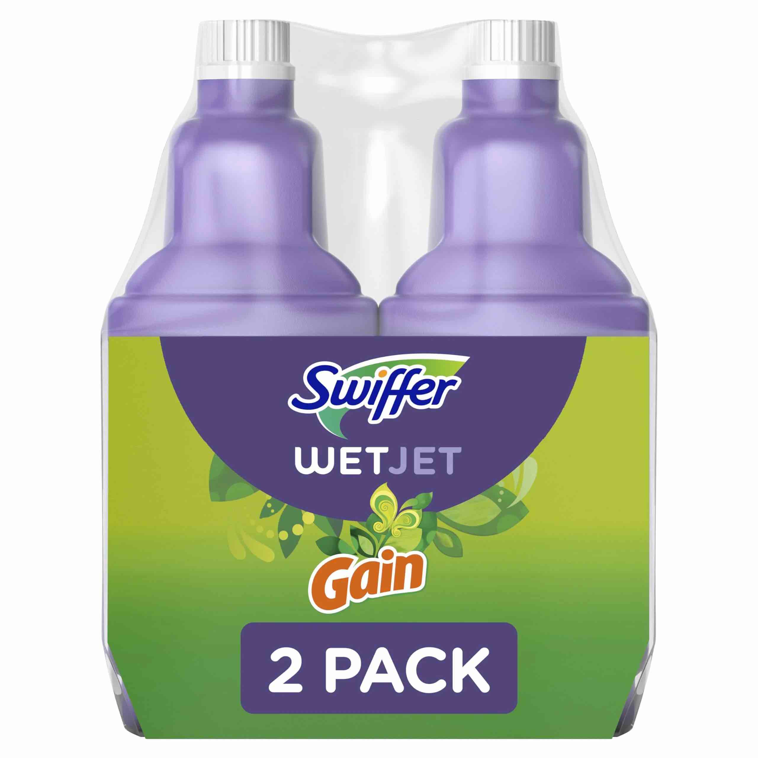 swiffer wetjet multi-purpose and hardwood liquid floor cleaner solution refill, with gain scent (2 count, 42.2 fl oz each)