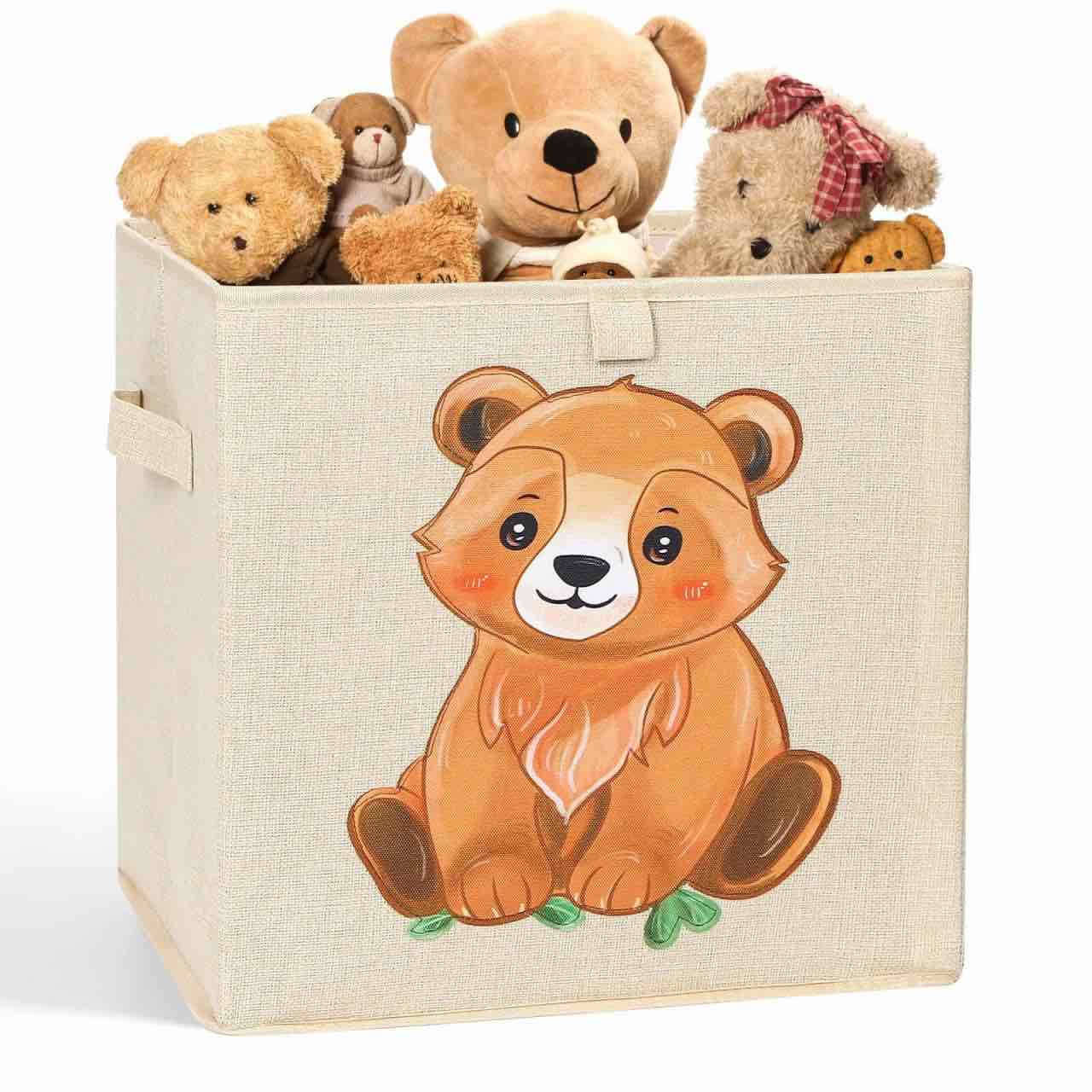 Bosyarthm 13 inch Storage Cube Bins, Foldable Animal Storage Box, Cubby Storage Organizer for Playroom, Bedroom, Closet, Beige