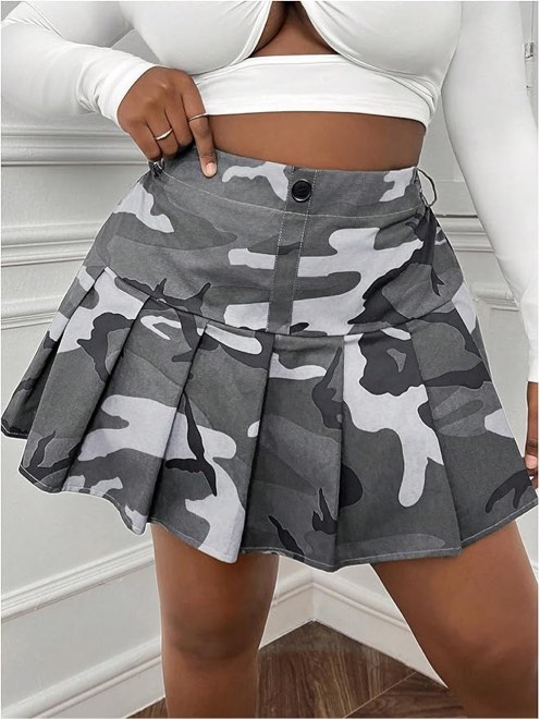 (size xl) soly hux women's plus size skirt camo print high waisted mini cargo skirts with pocket pure black x-large plus