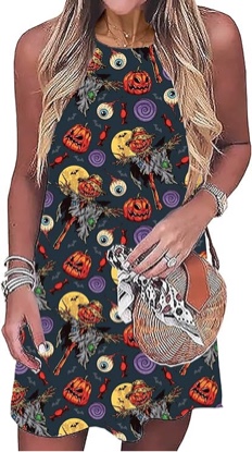 Women's Halloween Sleeveless Dress Patriotic American Flag Sundress Summer Dresses