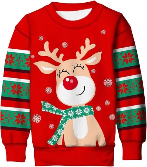 unicomidea boys girls ugly christmas sweater kids 3d printed xmas fleece pullover jumpers crewneck tee shirts 6-16t