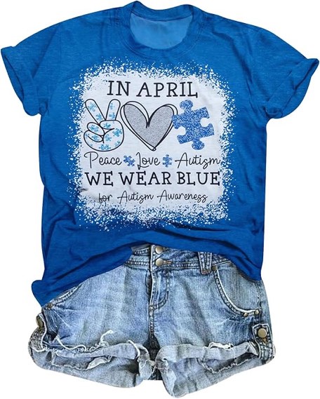 Autism Awareness Shirt Women: in April We Wear Blue Shirts Special Education Teacher Shirt Mental Health Tee Tops