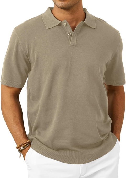 (Large) Mens Knit Polo Shirts Short Sleeve Casual Classic Collared Stretchy T-Shirts