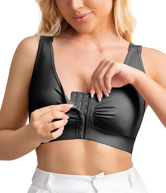 Compression Bras for Women Post Surgery Front Closure Mastectomy Bra Surgical Adjustable Straps Wirefree (Large)