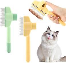 2PCS Pet Hair Removal Comb Flea Comb, Self-Cleaning Stainless Steel Grooming Brush with Release Butt
