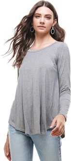 (X-Large) Solid Scoop Neck Loose Fit Long Sleeve Rayon Top