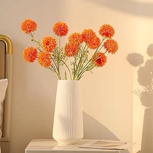 3PC 28.8Inch Realistic Chryshemum Artificial Flowers, Fake Mums Flowers with Bendable Stems, Silk Pompon Faux Kiku Flower for Vase DIY Centerpieces Home Decor, Office, Table, Weddings Orange