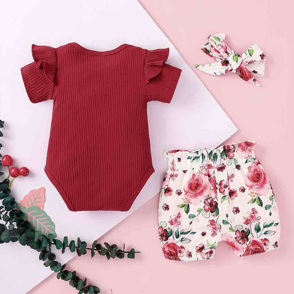 (Size 6-12M) Newborn Baby Girls Floral Clothes Ruffle Tops Pants Set Jumpsuit Romper Outfits