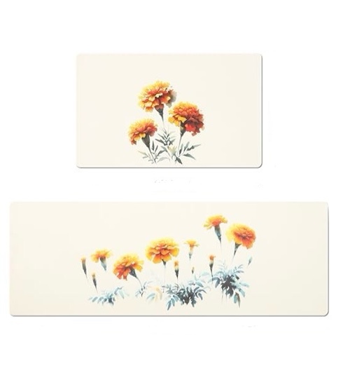 HAJETY Bathroom Mat — Super Absorbent and Quick Drying Bath Mat, Faux Suede Surface, Non-Slip, Home Decor, Comfort, Washable Mat, Kitchen, Shower Stall (Set of 2, 27x17 + 47x17, Marigold)