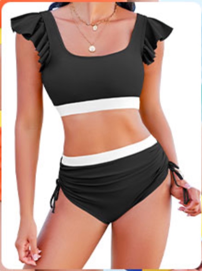 high waisted bikini sets for women tummy control swimsuit 2 piece color block ruffle bathing suits teens