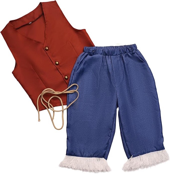 Costume Kids With Straw Hat Anime Cosplay Dress Up for Halloween Comic Con Party - Small