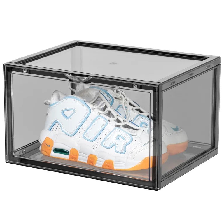 SPACECRAFTERS® Foldable Shoe Organizer with Magnetic Door, Clear Plastic Stackable Shoe Storage Boxes