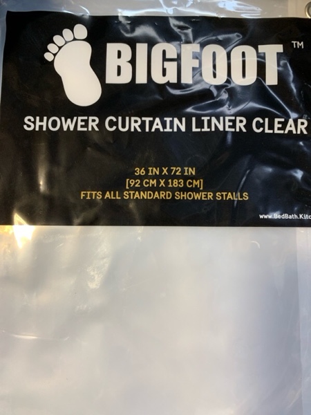 bigfoot shower curtain liner – 36 x 72 peva premium shower curtain with rustproof metal grommet and 2 magnetic weights – odor free and compatible with standard showers, clear
