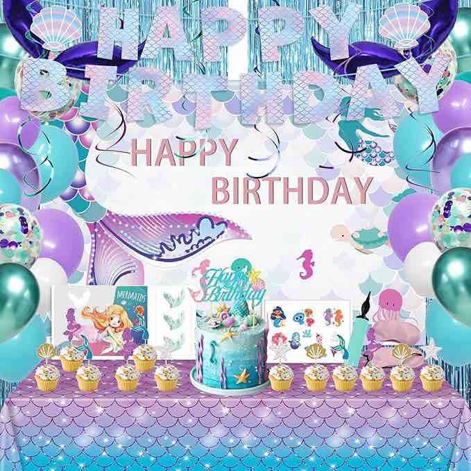 mermaid party supplies, kids birthday party supplies decorations mermaid themed dinnerware for kids grils birthday baby shower home decor, serves 24