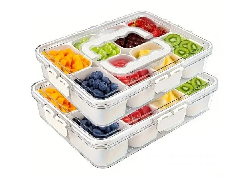 ZEHXI Snackle Box Container,8 Compartment Divided Serving Tray with Lid and Handle,Divided Travel Sn