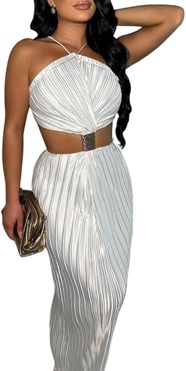 BOKITECAO Women's Spaghetti Strap High Slit Wedding Guest Formal Maxi Dress Cocktail Evening Party Dress