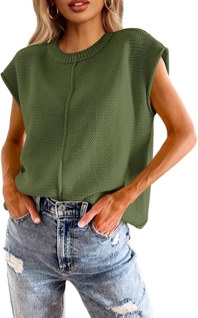 Saodimallsu Womens Cap Sleeve Sweater Top Summer Crew Neck Trendy Going Out Loose Knit Shirt Wine Red Small