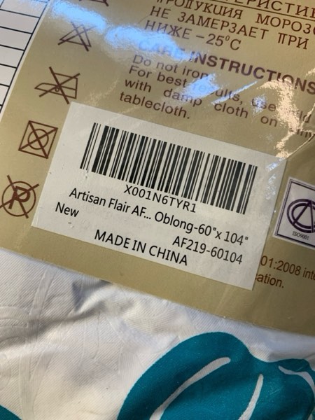 Condition photo showing New/Like New for Artisan Flair AF4760-219 Purple Flower Vinyl Tablecloth Oblong-47 x 60" Purple Flower 60" x 47" (Rectangular)