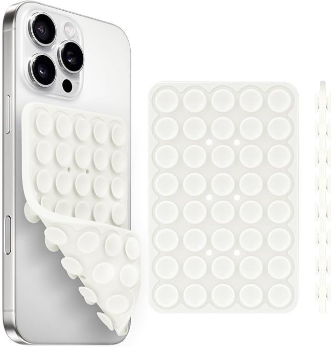 silicone suction cup phone case mount — double sided, phone accessories hands-free strong grip holder for selfies, videos, silicon phone stand (white)