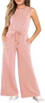 (Size 7-8Y) CharmWM Girls Casual Jumpsuit Kids Fashion Sleeveless Elastic Waist Wide Leg Pants Rompers One Piece Outfits