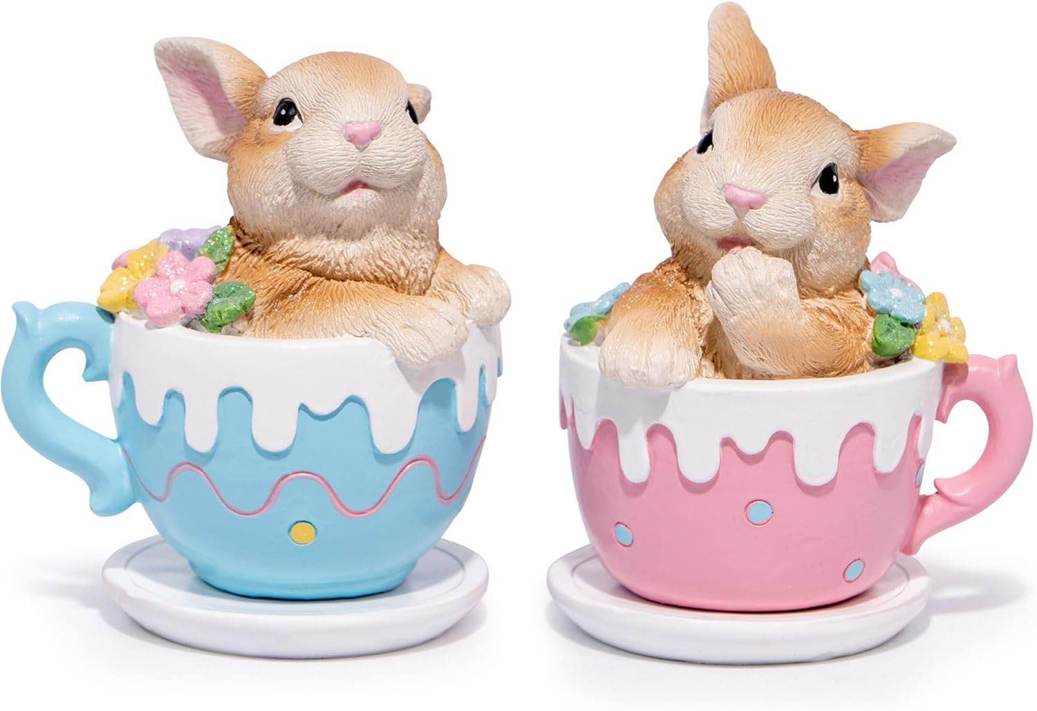 Hodao 2PCS Easter Bunny Cup Decoration Spring Rabbit Decor Figurines Tabletopper Decoration for Party Home Holiday Cute Bunny for Easter Day Gifts Home Holiday Celebrations (Brown)