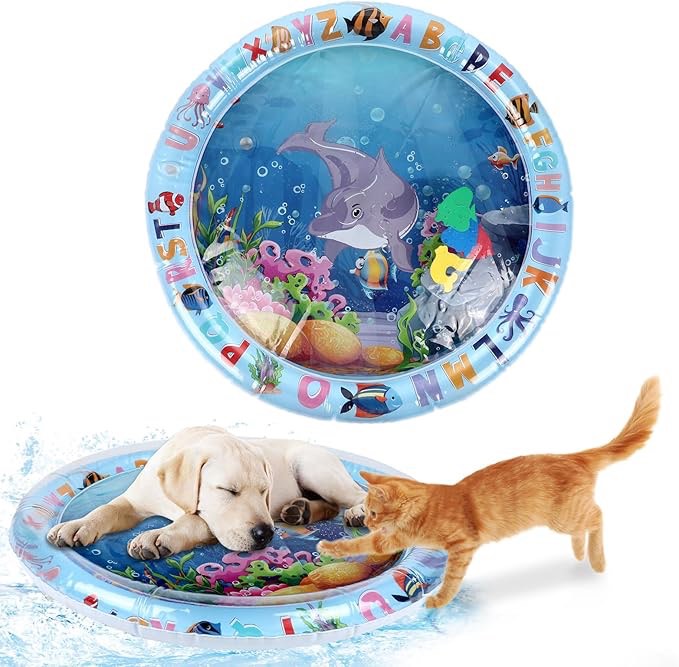 Thickened Cats Water Mat 25.6",Water Filled Cat Cooling Mat Three-Layer Thickening Cooling Mat for Dogs,Summer Cat Water Bed (Thickened Ocean Edition)