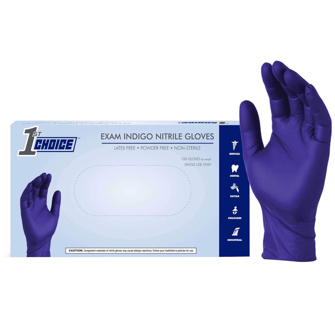 1st Choice Exam Indigo Nitrile Gloves - Glabs, Latex Free, Powder Free, Non-Sterile, Small