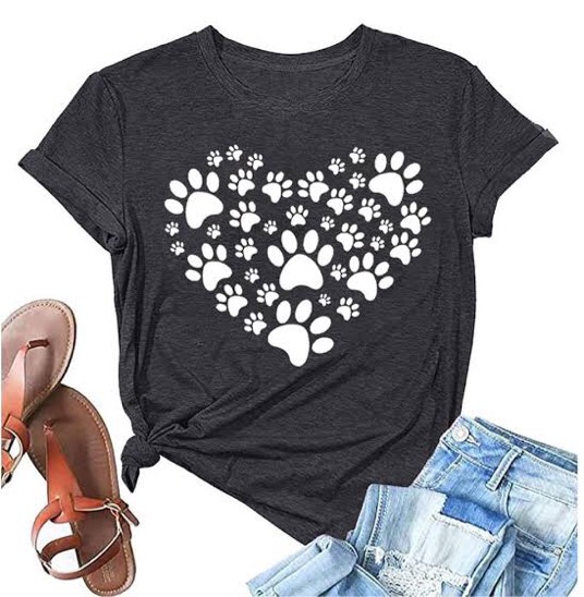 Dog Lover Shirts for Women - Cat Paw Graphic Tee Dog Mom Gifts Girls Heart Tops
