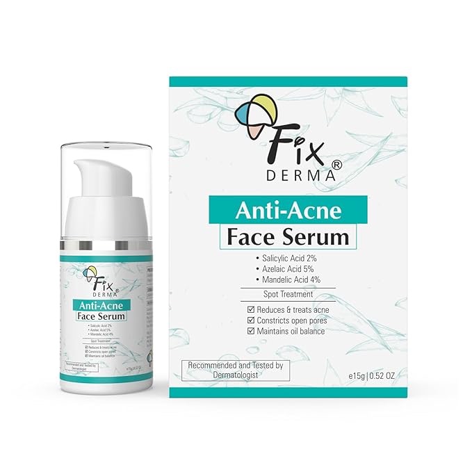 fixderma 2% salicylic acid serum for anti acne & spot treatment with 5% azelaic acid & 4% mandelic acid | anti acne face serum | face serum for men & women for oily skin - 15g