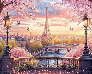 Paris Eiffel Tower Photo Backdrop Cherry Blossom Backdrop Backdrop for Photoshoot Wedding Backdrop for Wall7X5FT