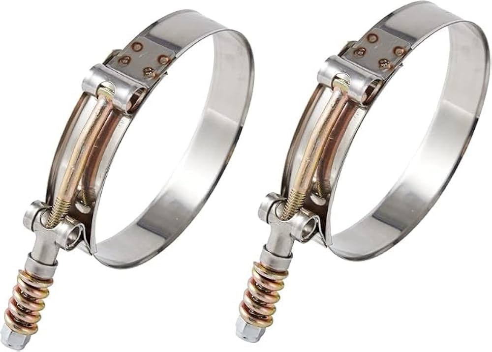 Floshine 3.5'' T-Bolt Hose Clamps Stainless Steel, with reinforcement spring - Working Range 95-113mm for 3.5" Hose ID, 2 pack
