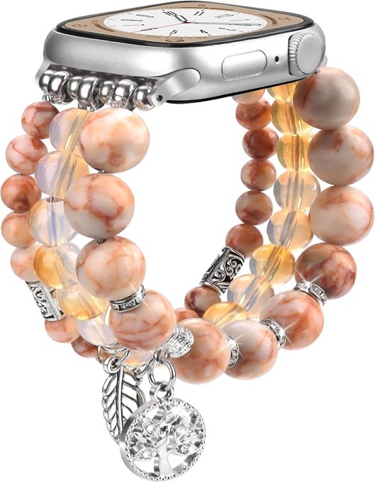 mofree beaded bracelet compatible for apple watch band 38mm 40mm 41mm women, fashion handmade crystal beads elastic stretchy charms strap for iwatch band series se 9 8 7 6 5 4 3 2 1