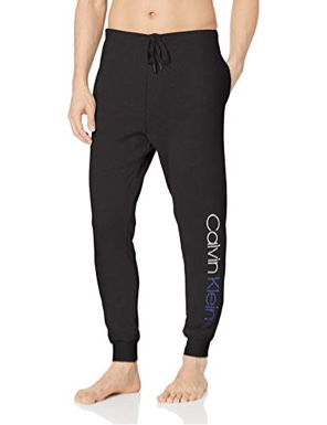 Calvin Klein Men's Immerge French Terry Jogger, Black/Surf The Web Blue Logo, Small