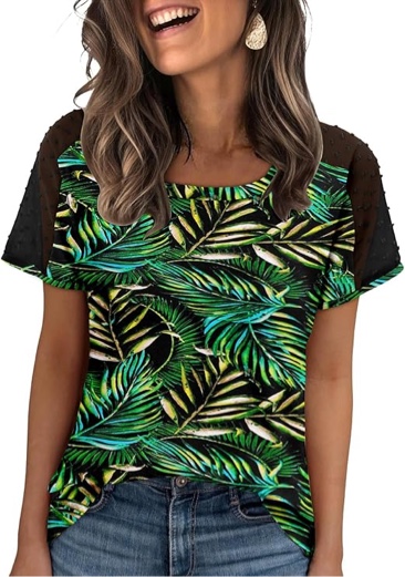 (Small) Magritta Women Mesh Sleeves Casual T-Shirts Summer Fashion See Through Blouses Tee S-3XL