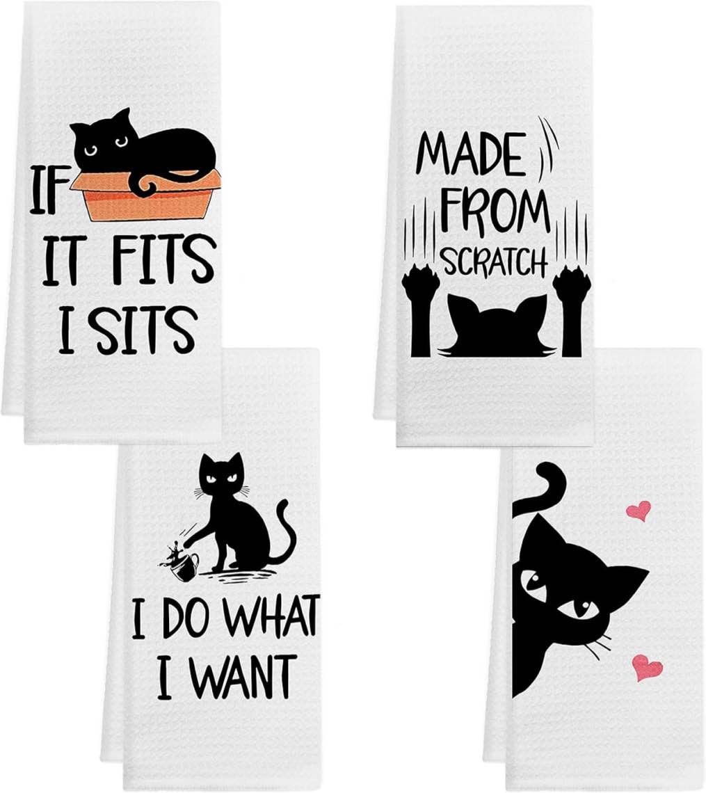 GICHUGI Black Cat Kitchen Towels 16x24 Set of 4, Cat Towels for Cat Lovers, Cat Hand Towels, Cat Dish Towels, Cat Lover Gifts for Women, Gifts for Cat Lovers, Cat Mom Gifts, Cat Owner Gifts