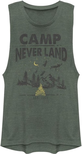 (Small) Disney Tinkerbell Camp Never Land Women's Muscle Tank, Pine Green Heather, Small