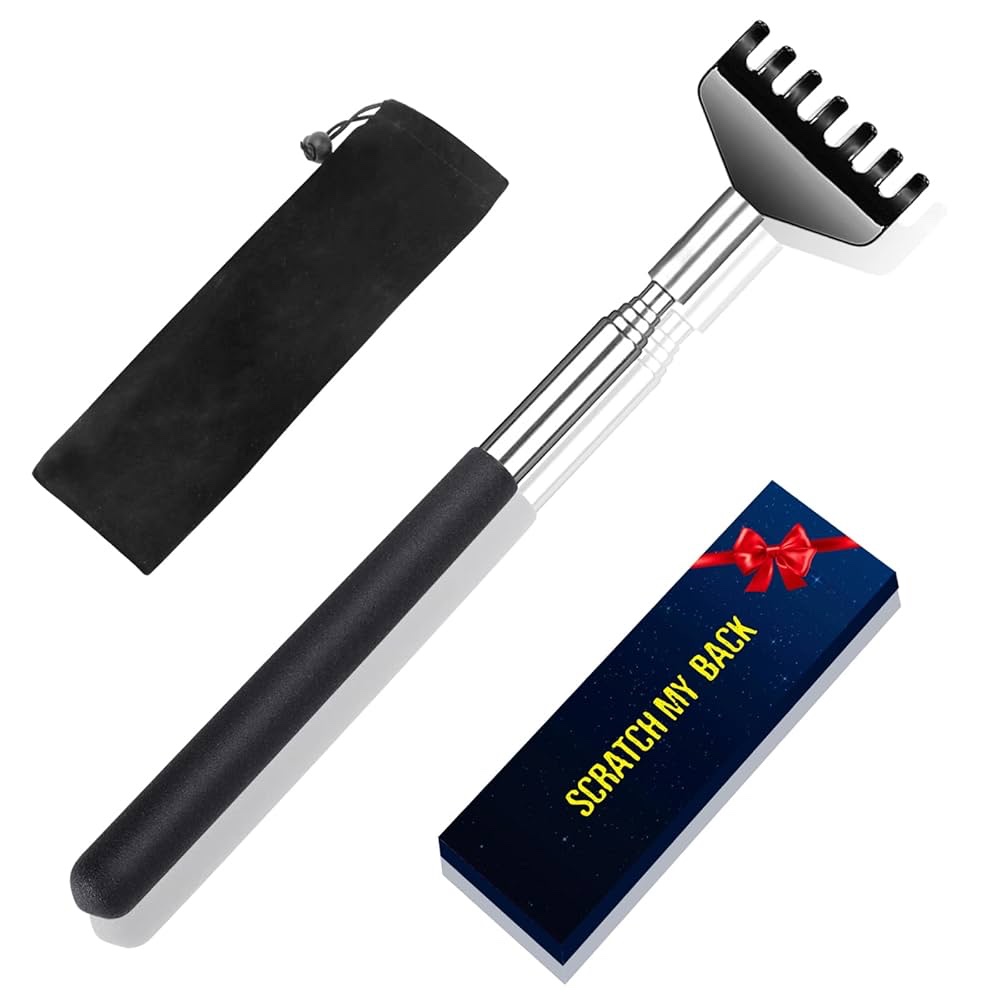 Back Scratcher Extendable Metal Pole with Frosted Texture Handle, Unique Stocking Stuffers for Men Women, Fun Christmas Gift Ideas, Portable Massager Tools Back Scratchers for Adults (Black)