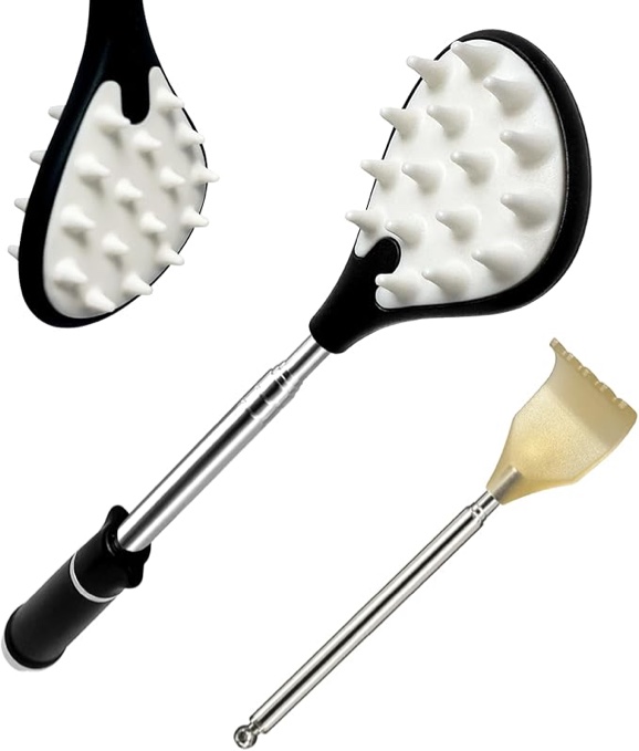 Back Scratcher Extendable Metal Pole with Frosted Texture Handle, Unique Stocking Stuffers for Men Women, Fun Christmas Gift Ideas, Portable Massager Tools Back Scratchers for Adults (Black)