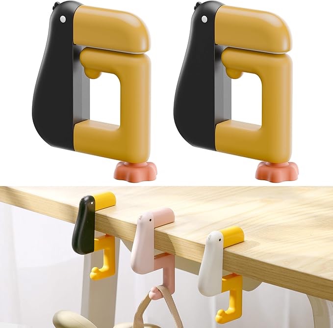 purse hook for table – 2-pack foldable & non-slip bag hanger, cute bird design purse holder for desk, table & travel – strong & compact desk accessories (2-pack black)