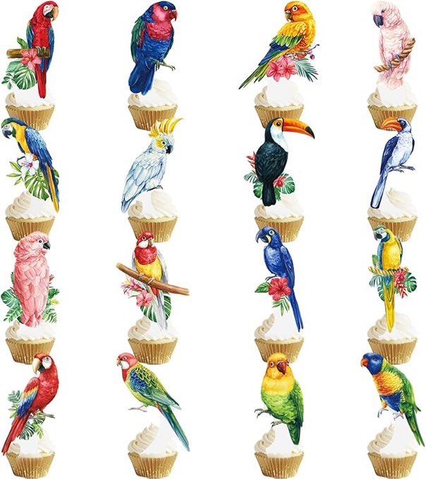 Tropical Bird Cupcake Toppers 48Pcs Parrot Birthday Cupcake Toppers Tropical Bird Party Decorations Summer Rainforest Bird Cupcake Picks for Hawaiian Luau Party Supplies
