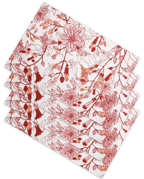 So Essential Placemats Set of 4 100% Cotton Place Mats Double Layered Kitchen Table Mats Set of 4 Vintage Flowers Design Washable Placemats for Dining Tables Ideal for Dining, Parties, Picnics