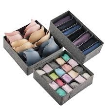 Tuza 3 Pack Drawer Organizer for Clothes, Bra, Socks, Lingerie, Panty, Underwear, Scarves - Foldable Fabric Divider - Grey