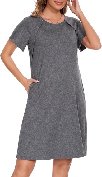 Sosolism Nursing Nightgown 3 in 1 Delivery Labor Hospital Maternity Nightgowns Short Sleeve Dress Sleepwear Gowns for Women -XL