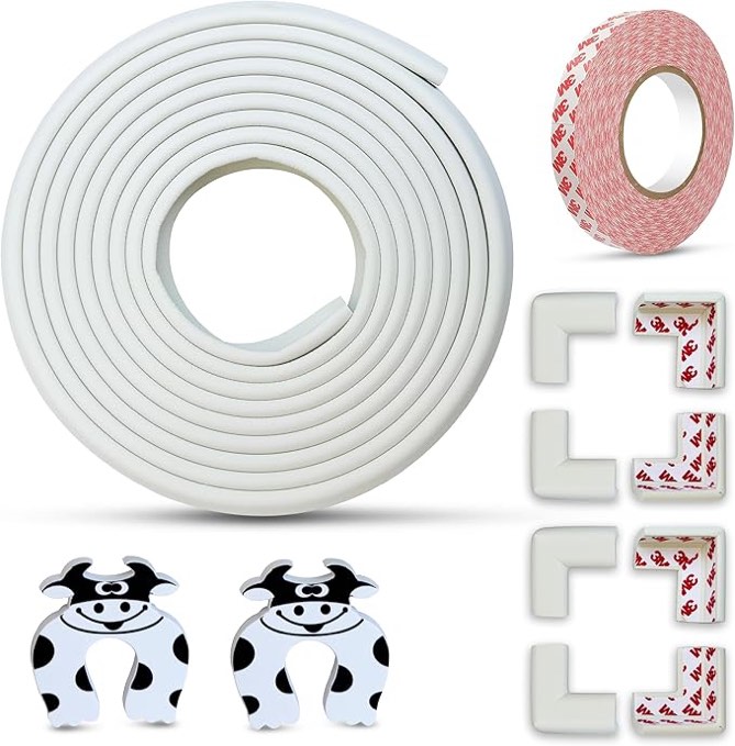 baby edge and corner protectors thick - 18 feet foam edge protector with 8 foam corner guards, 3m ad